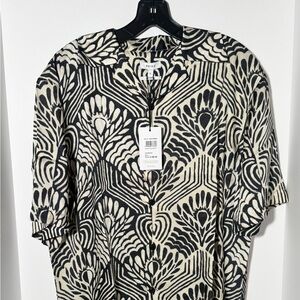 REISS Black and Cream Camp Hawaiian Shirt